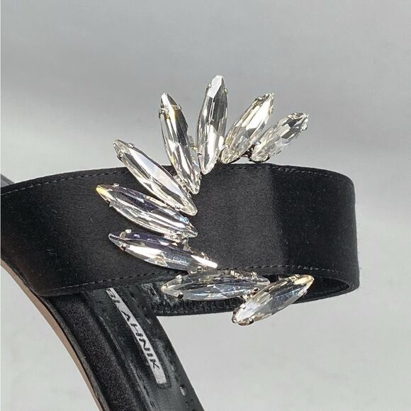 Manolo Blahnik Chivela 90MM Crystal-Embellished Satin Sandals - Picture 8 of 11